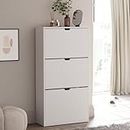 Vida Designs 3 Drawer Shoe Cabinet, Space Saving Shoe Storage Cupboard with 3 Flip Drawers, Hallway and Living Room Furniture 100% FSC certified (White)