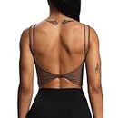 Aoxjox Women's Workout Sports Bras Fitness Padded Backless Yoga Crop Tank Top Twist Back Cami, 1 Fudge Coffee, Medium