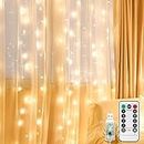 306 LED Window Curtain String Light Wedding Party Home Garden Bedroom Outdoor Indoor Wall Decorations (Warm White)
