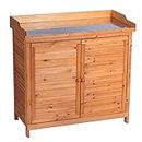 Outdoor Garden Patio Wooden Storage Cabinet Furniture Waterproof Tool Shed with Potting Benches Outdoor Work Station Table (Natural)