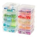 IRIS USA Small Plastic Hobby Art Craft Supply Organizer Storage Box with Snap-Tight Closure Latch, 10 Pack, Art Satchel Storage Case for Ribbons, Beads, Sticker, Yarn, and Ornaments, Stackable, Clear