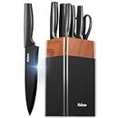 Knife Set, Yabano 7 Pieces Kitchen Knife Set with Universal PE Knife Block, Knife Block Set with Built-in Sharpener, Black Kitchen Knives for Chopping, Slicing, Dicing & Cutting