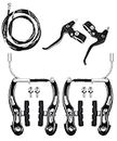 NM SELECT Complete Bike Universal V Brake Set | Black Front and Rear Brake Cables | Black Brake Level Handle 2.2cm Dia | Mountain Bike Brake Caliper Replacement for Most Bicycle, Road Bike, MTB, BMX