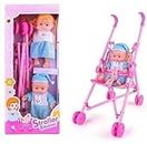SK TOY ZONE Play New Set Infant Carriage Stroller Trolley Nursery Toy with 2 Doll Set (Pink)