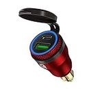 USB Dual Port Charger for BMW Motorcycle DIN/Hella - Cigarette Lighter Adapter Socket USB C PD 3.0 & QC 3.0 Quick Charge for DIN Motorcycle, Red
