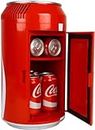 Coca-Cola 8 Can Portable Fridge w/ 12V DC and 110V AC Cords, 5.4L (5.7 qt) Can Shape Personal Cooler, Red, Travel Fridge for Drinks, Snacks, Lunch, Home, Office, Dorm Room, RV
