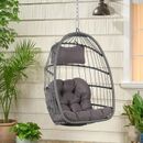 Egg Swing Chair with Stand, Rattan Wicker Hanging Egg Chair for Indoor Outdoor B