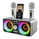 Karaoke Machine for Adults and Kids with 2 UHF Wireless Microphones,Portable Bluetooth Speaker PA Speaker System with LED Party Lights for Home Party, Picnic,Car,Outdoor/Indoor/Birthday Gifts