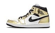 Nike mens Jordan 1 Mid SE shoes, Metallic Gold/Black-white, 8.5