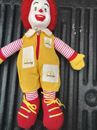 Muñeca de peluche vintage Ronald McDonald 1984 15" hilo rojo pelo plástico cremallera facial