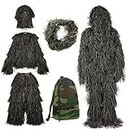 Sibosen 5 in 1 Ghillie Suit for Men/Kids, 3D Camouflage Apparel with Jacket, Pants, Hood, Carry Bag, Camo Ghilly Suits for Hunting, Halloween Costumes (Kid: 4'4-5', Woodland)