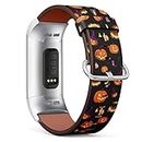 Compatible with Fitbit Charge 4 / Charge 3 / Charge 3 SE Patterned Leather Replacement Band (Halloween pumpkin pattern)