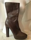 Le Silla Platform Brown Leather Mid-Calf Boots Heel Square Toe Size 39 9