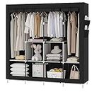 UDEAR Portable Closet Large Wardrobe Closet Clothes Organizer with 6 Storage Shelves, 4 Hanging Sections 4 Side Pockets,Black