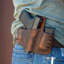 Gun Holster Tactical Concealed Carry Leather Hand Pistol OWB w Pouch 1911
