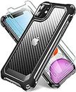 SUPBEC iPhone 11 Case, Slim Hard Carbon Fibre Shockproof Protective Cover [Military Grade Drop Protection] [Anti Scratch&Fingerprint], iPhone 11 Case and Screen Protector [x2], 6.1", Black