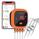 Inkbird IBT-4XC Waterproof Bluetooth BBQ Thermometer with Rechargeable Alarm Meat Thermometer for Kitchen Outdoor Cooking Smoker Oven Grill BBQ Smoker Thermometer Food Digital Thermometer