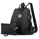 MKP COLLECTION Women Fashion Backpack Purse Multi Pockets Anti-Theft Rucksack Travel Shoulder Bag Handbag Set 2pcs, 0-black