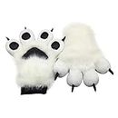 Furryvalley Fursuit Pfoten Handschuhe Kostüm Pelzigen Teilweise Cosplay Flauschige Löwe Bär Requisiten für Kinder Erwachsene (Weiß)