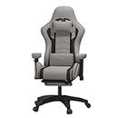 YVYKFZD Ergonomic Gaming Chair, Height Adjustable Computer Chair, High Back Desk Chair, 360°Swivel Office Chair with Footrest, Headrest and Lumbar Support (Color : Fabric Gray)