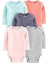 Simple Joys by Carter's Baby Girls' 5-Pack Long-Sleeve Bodysuit, Grey/Mint Green/Navy/Peach/Pink, 3-6 Months