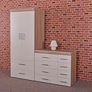 DRP Trading 2 Door 2 Drawer Wardrobe & 4+4 Drawer Chest in White & Sonoma Oak Bedroom Furniture Set 8 Draw