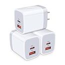 USB C Power Adapter,3Pack 20W 2 Port PD&QC 3.0 Type C Fast Charging Block Wall Charger Compatible for iPhone 15 14 13 12 11 Pro Max,SE,iPad,8 7 Plus,Samsung Galaxy S21 S20 S10 Plus,Google Pixel 7 6 5