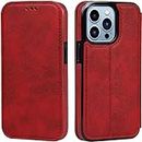 GUMMMY Premium Leather case, Wallet Magnetic Flip Cover case,with Card Slot TPU Shockproof Kickstand Genuine Leather case,for iPhone 14/14 Pro/14 plus/14Pro max (Color : Red, Size : 14 Plus 6.7'')