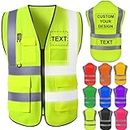Custom Safety Vest for Men with Logo High Visibility Yellow Safety Vests Reflective with Pockets and Zipper Construction Outdoor Protective Workwear