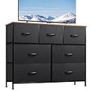 WLIVE Dresser TV Stand, Entertainment Center with Fabric Drawers, Media Console Table with Metal Frame and Wood Top for TV up to 45 inch, Chest of Drawers for Bedroom, Black and Rustic Brown