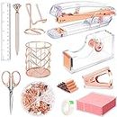 Rose Gold Office Supplies and Accessories, Acrylic Stapler, Staple Remover, Tape Holder, Ballpoint Pen, Scissor, Binder Clips, Staples, Phone Holder, Ruler, Transparent Glue and 300 Notes