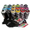 PROGAL COLORS Set NBQ Pro Montana Cans en spray mate graffiti latas (2 x Montana Cans Black + 16 x NBQ) set contiene un regalo de pegatinas, guantes + 12 difusores de repuesto