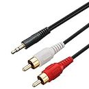 KEBILSHOP 3.5 mm Jack Stereo Audio Male to 2 RCA Male Cable for Tablet, Smartphone (Black, 3 Meter)