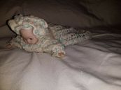 Unique Vintage Porcelain Crawling Baby Doll W/ Handmade Knitted Clothing 1980
