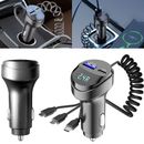 3 in 1 Fast Car Charger w/Telescopic Cable For iPhone Micro USB Android Phones