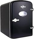 Koolatron Retro Mini Portable Fridge, 4L Compact Refrigerator for Skincare, Beauty Serum, Face Mask, Personal Cooler, Includes 12V Car Adapter, Desktop Accessory for Home Office Dorm Travel, Black