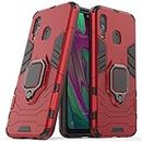 Compatible with Galaxy A40 Case, Metal Ring Grip Kickstand Shockproof Hard Bumper Shell (Works with Magnetic Car Mount) Dual Layer Rugged Cover for Samsung Galaxy A40 (Red)