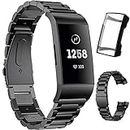 Longe Bands with Case Compatible for Fitbit Charge 3/Fitbit Charge 4/Charge 3 SE/4 SE for Men Women, Metal Bracelet Wristband Strap for Fitbit Charge 4/4SE/3/3 SE Band