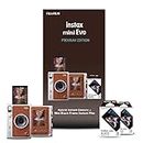 Fujifilm Instax Mini Evo Hybrid Camera Premium Edition with 20 Shots of Instax Mini Black Film and 100 Different Expressions-(Brown)