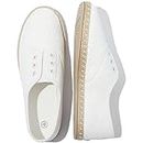 Women's Flats Mesh Slip-On Shoes Espadrilles Flats Closed Toe Cute Loafer Breathable Casual Shoes for Women (Two Ways: lace up & Slip on), White, 5