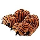 Aopuro Women Plush Animal Paw Slippers Funny Novelty Bear Claw Slippers Cozy Furry Warm Memory Foam Slippers Gifts for Halloween Christmas, Tiger, 9-10