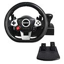 VooFun Volant Racing Compatible pour PC/ PS4/ Switch/ PS3/ Xbox One/Xbox 360, Volant PC Gaming avec Pédales, 270 Degrés, Boutons Programmables, Retour de Vibration, Noir