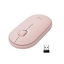 Logitech Pebble Mouse Wireless, Bluetooth o 2,4 GHz con Mini Ricevitore USB, Silenzioso, Mouse per ‎Computer Sottile, Clic silenziosi, per PC/Mac/Laptop/iPadOS/Chromebook - Rosa