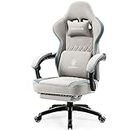 Dowinx Gaming Chair Breathable Fabric Computer Chair with Pocket Spring Cushion, Comfortable Office Chair with Gel Pad and Storage Bag,Massage Game Chair with Footrest,Grey