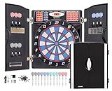WM WIN.MAX Electronic Dart Board Cabinet Set, Soft Tip Darts Board with LED Electronic Scoreboard for Darts, up to 16 Players, 38 Games and 211 Variations, 12 Darts Included (Silver)
