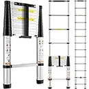 VEVOR Telescoping Ladder, 12.5 FT Aluminum One-Button Retraction Collapsible Extension Ladder, 375 LBS Capacity w/Non-Slip Feet, Portable Multi-Purpose Compact Ladder for Home, RV, Loft, ANSI Listed