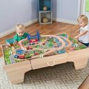 Kids Wooden Train Railway Activity Track Set Play Table with Storage Drawer 80PC