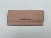 New MICHAEL KORS Leather Long Wallet Clutch Purse Beige Mk Authentic