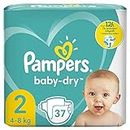 Pampers Baby-Dry Taglia 2, 37 pannolini, fino a 12 ore, protezione completa dalle perdite, 4-8 kg