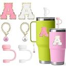 Mity rain 6PCS Tumbler Cup Accessories for yeti, Including Straw Topper Cover Caps, Initials Stickers, Handle Charms, Personality Decoration for yeti 16 oz/20 oz/24 oz/25 oz/26 oz/35 oz/42 oz,letter A